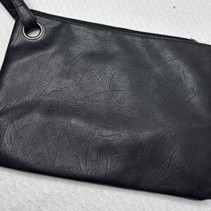 Brownish-Black Faux Leather Wristlet Clutch Bag Zipper Closure